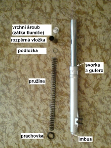 rozebraný přední tlumič